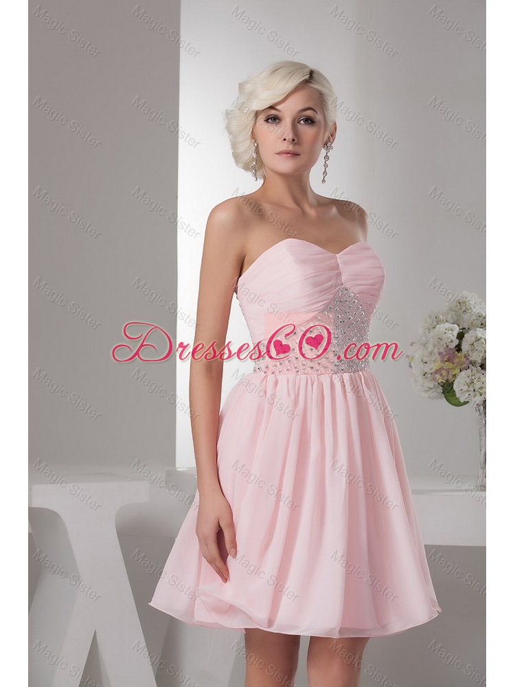 Classical Baby Pink Short Prom Dress with Beading