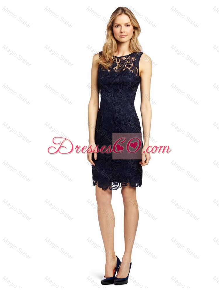 Gorgeous Column Bateau Laced Prom Dress in Black for
