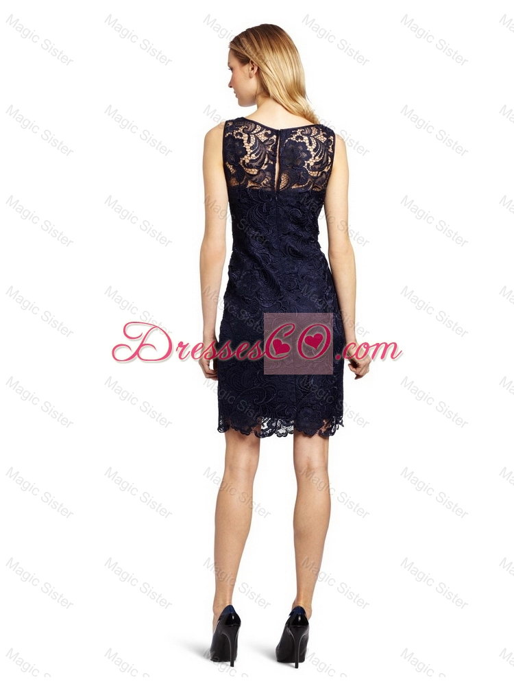 Gorgeous Column Bateau Laced Prom Dress in Black for