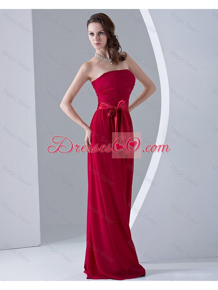 Hot Sale Discount Sashes Red Long Prom Dress with Sweep Train
