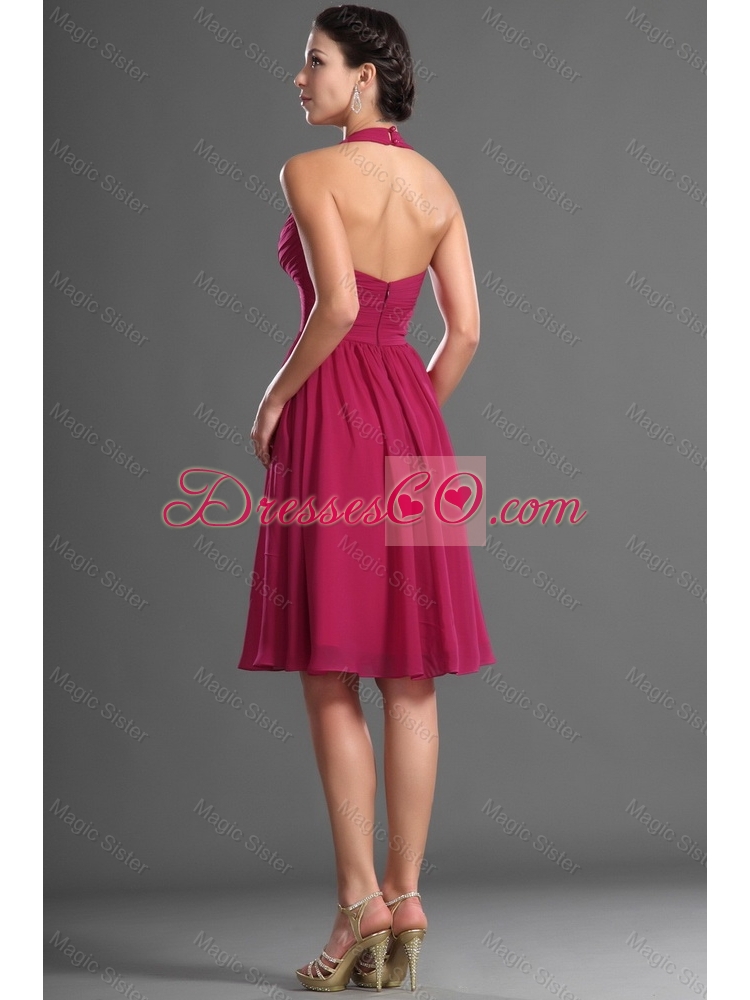 Luxurious Halter Top Wine Red Short Prom Dress with Ruching