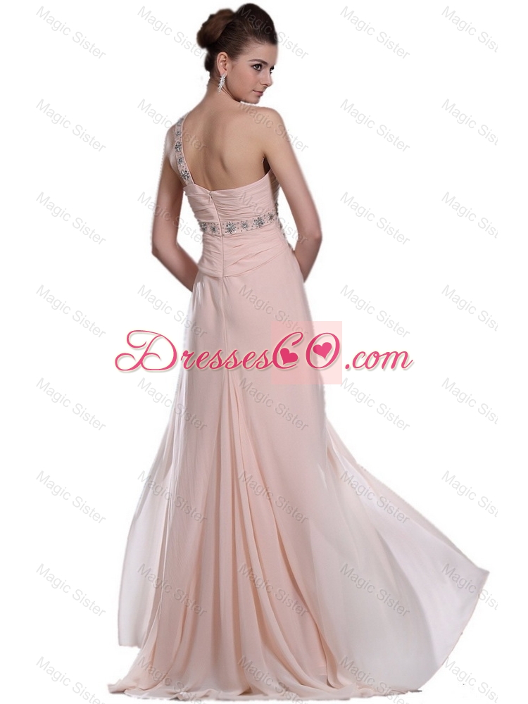 New Arrivals Beautiful Discount Beaded Brush Train Prom Gowns with One Shoulder