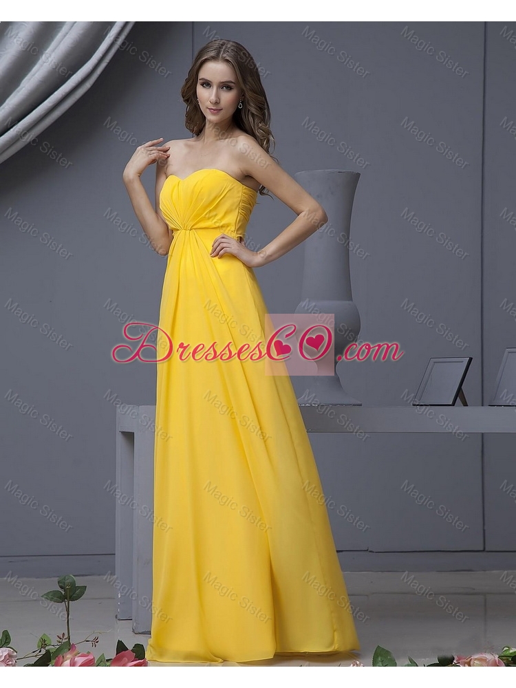 New Style New Arrivals Empire Ruching Yellow Long Prom Dresses