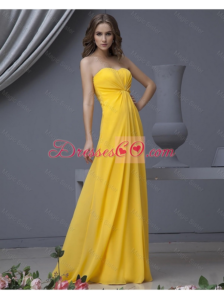 New Style New Arrivals Empire Ruching Yellow Long Prom Dresses