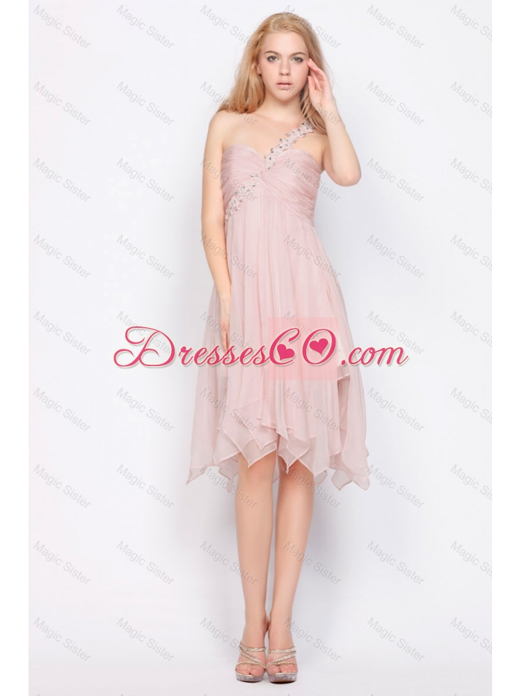 Perfect Pretty Luxurious One Shoulder Beading Prom Dress in Light Pink