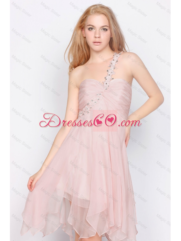 Perfect Pretty Luxurious One Shoulder Beading Prom Dress in Light Pink