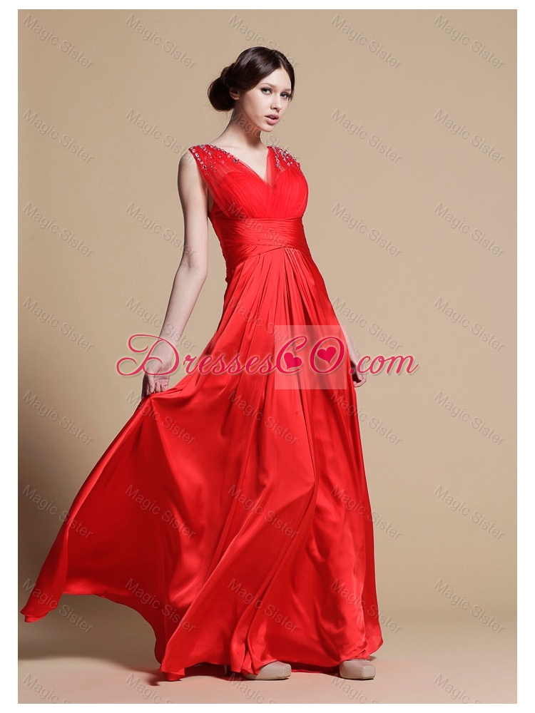 Popular New Style Beautiful Discount Empire V Neck Prom Dress with Beading