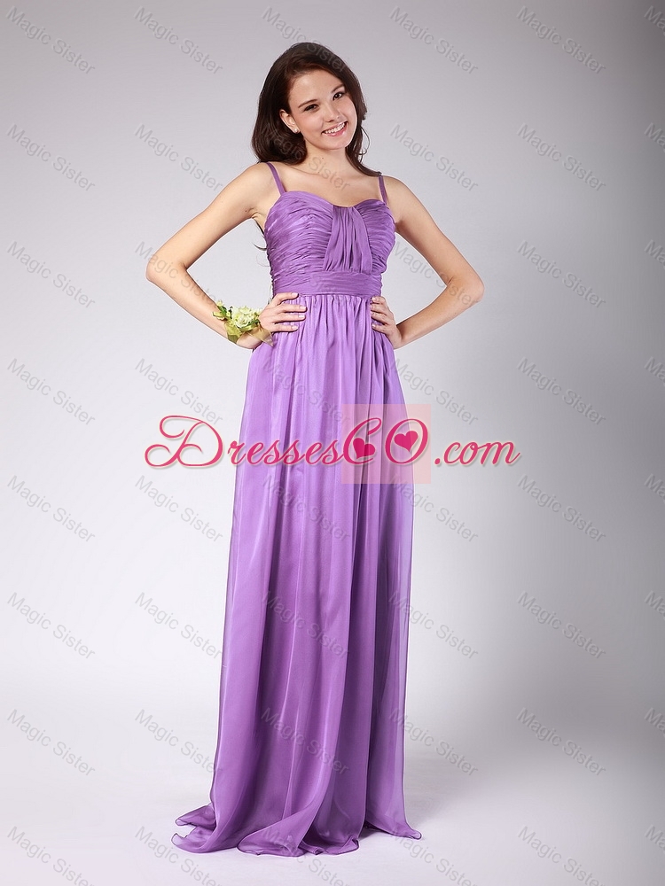 Popular Spaghetti Straps Ruched Prom Dress with Brush Train