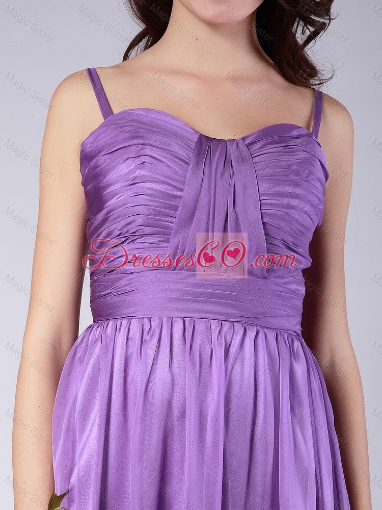 Popular Spaghetti Straps Ruched Prom Dress with Brush Train