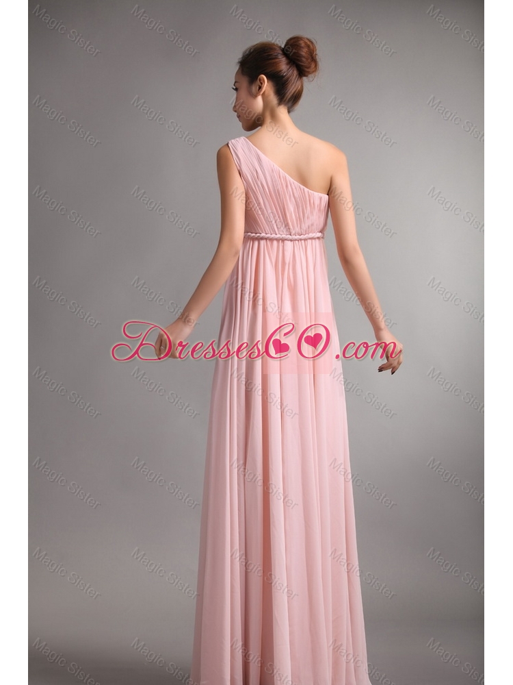 Pretty Empire One Shoulder Prom Gowns with Belt and Ruching