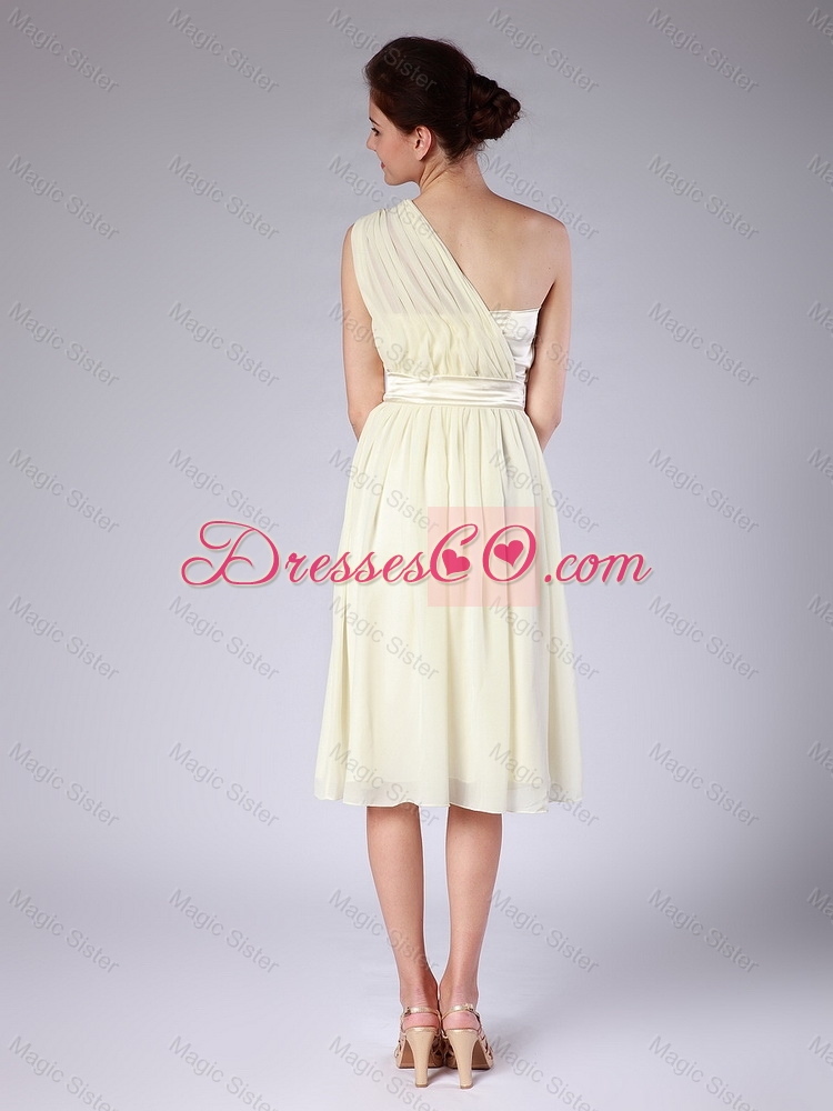 Pretty Knee Length One Shoulder Prom Gowns in Light Yellow