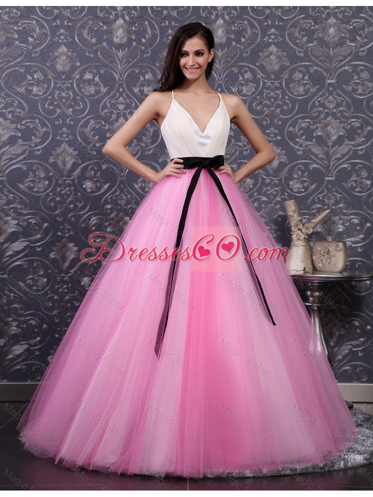 Pretty Multi Color Prom Dress with Sashes and Sequins for
