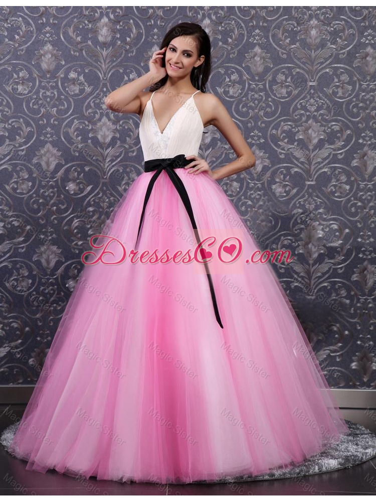 Pretty Multi Color Prom Dress with Sashes and Sequins for
