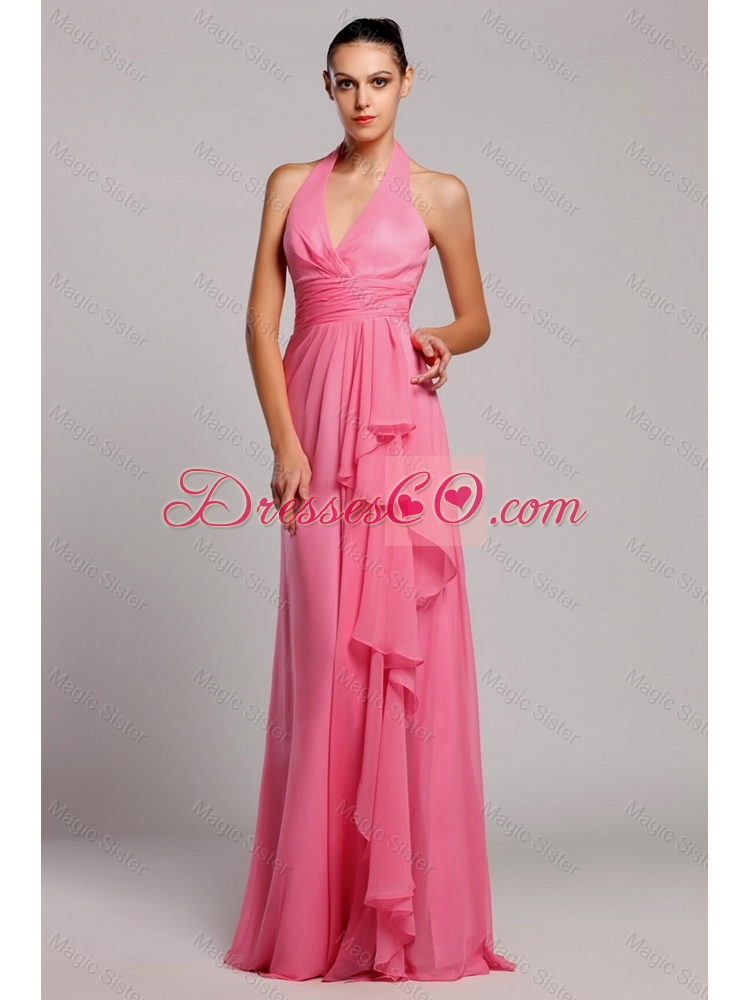 Classical Empire Halter Top Prom Dress with Ruching