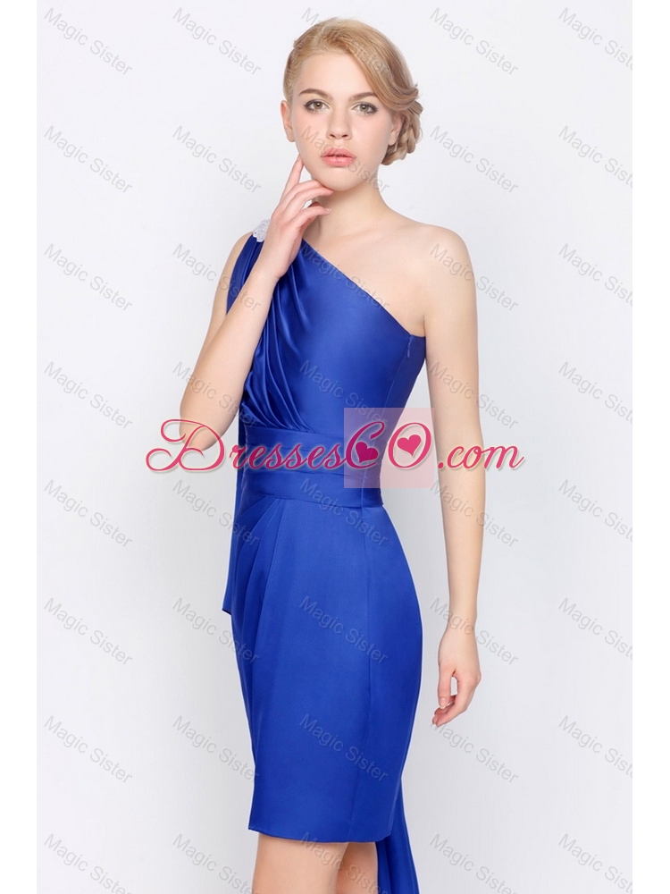 Popular New Style Discount Column One Shoulder Beaded Prom Gowns in Royal Blue