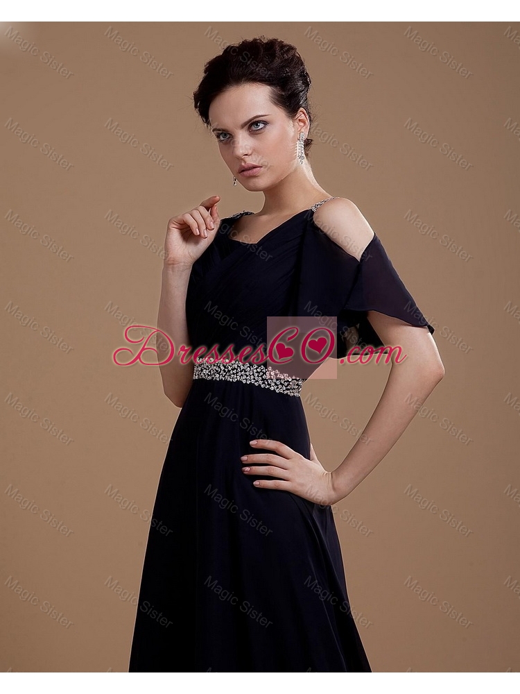 Beautiful Fashionable Discount Pretty Empire Straps Prom Dress with Brush Train in Navy Blue