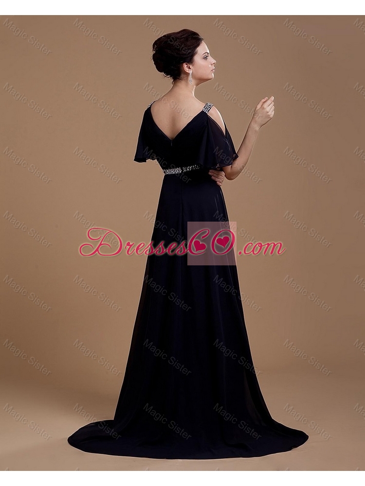 Beautiful Fashionable Discount Pretty Empire Straps Prom Dress with Brush Train in Navy Blue