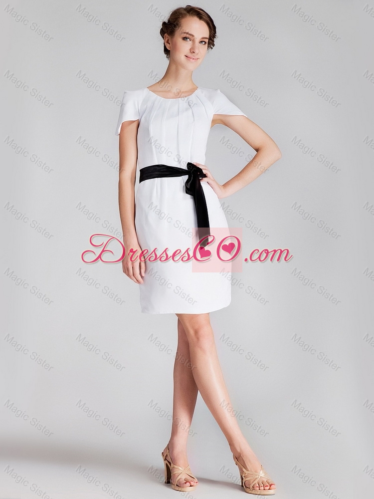 Discount Perfect Short Scoop White Prom Dress with Sashes