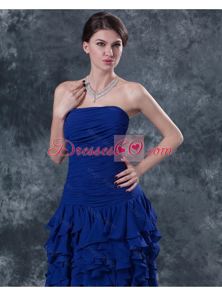Gorgeous Exclusive Discount Luxurious Strapless Blue Prom Dress with Ruffles and Ruching