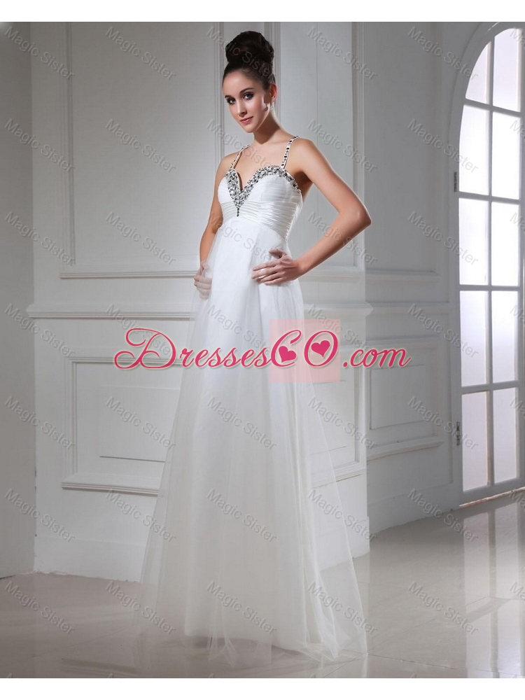 Popular New Style Discount  Straps Beaded Tulle Prom Dress in White