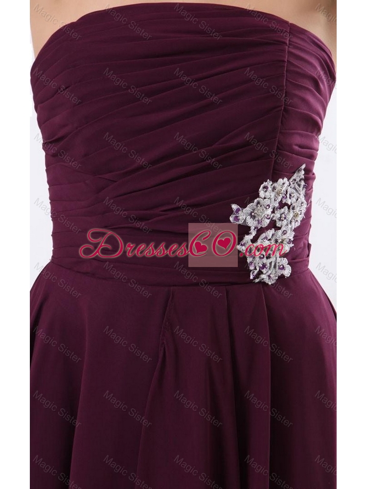 Popular New Style Discount Luxurious Strapless Brown Short Prom Dress with Appliques