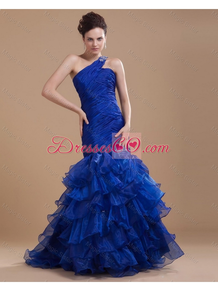 Pretty One Shoulder Ruffled Layers Prom Gowns with Mermaid