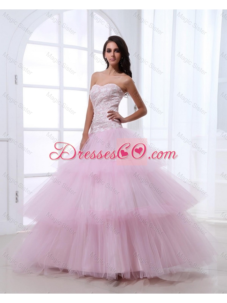Wonderful Baby Pink Prom Dress with Sequins and Ruffled Layers