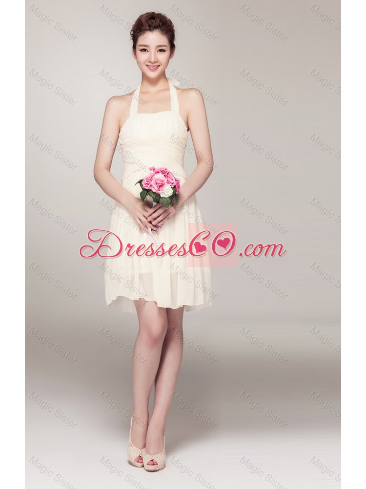 Beautiful Halter Top Short Prom Dress in Champagne