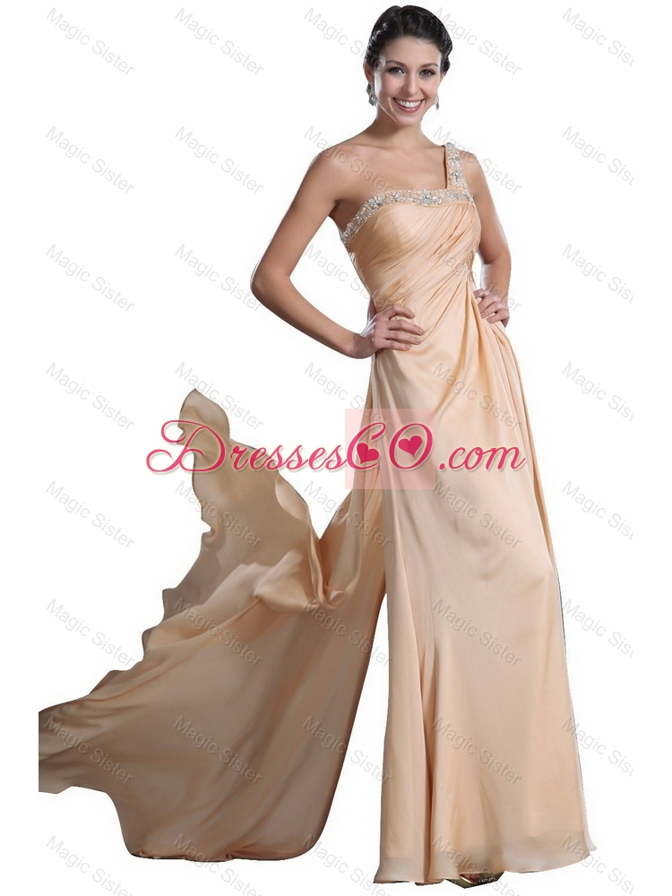 Cheap Lovely Latest Fashionable Empire Beaded and Ruched Prom Dress in Champagne