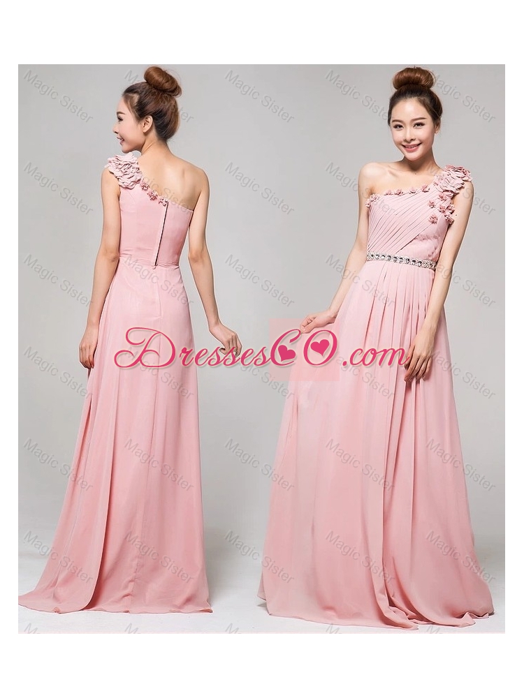 New Style One Shoulder Appliques Prom Dress with Brush Train
