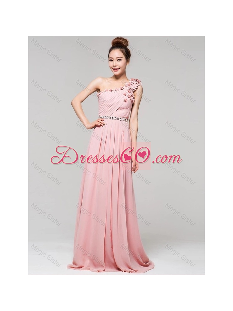New Style One Shoulder Appliques Prom Dress with Brush Train