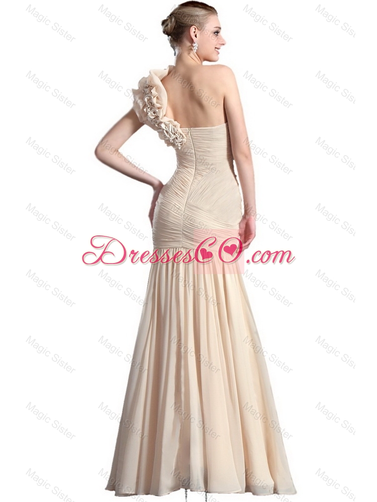 Perfect Pretty Discount Champagne Mermaid Prom Gowns with Hand Made Flowers