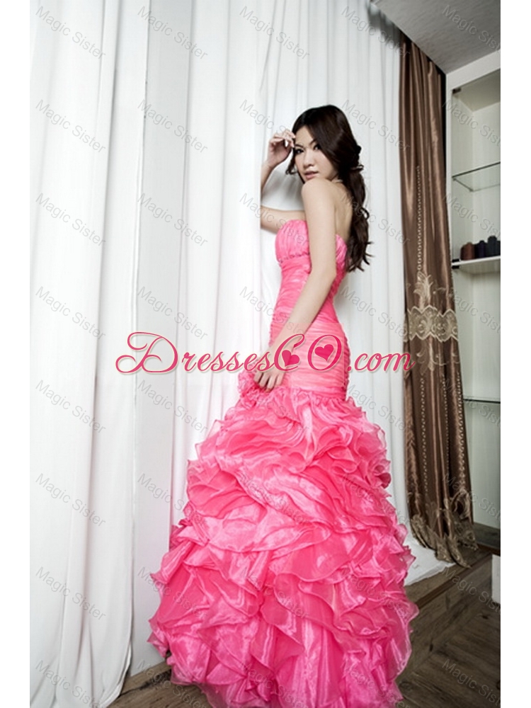 Affordable Beading and Ruffles Mermaid Prom Dress in Coral Red