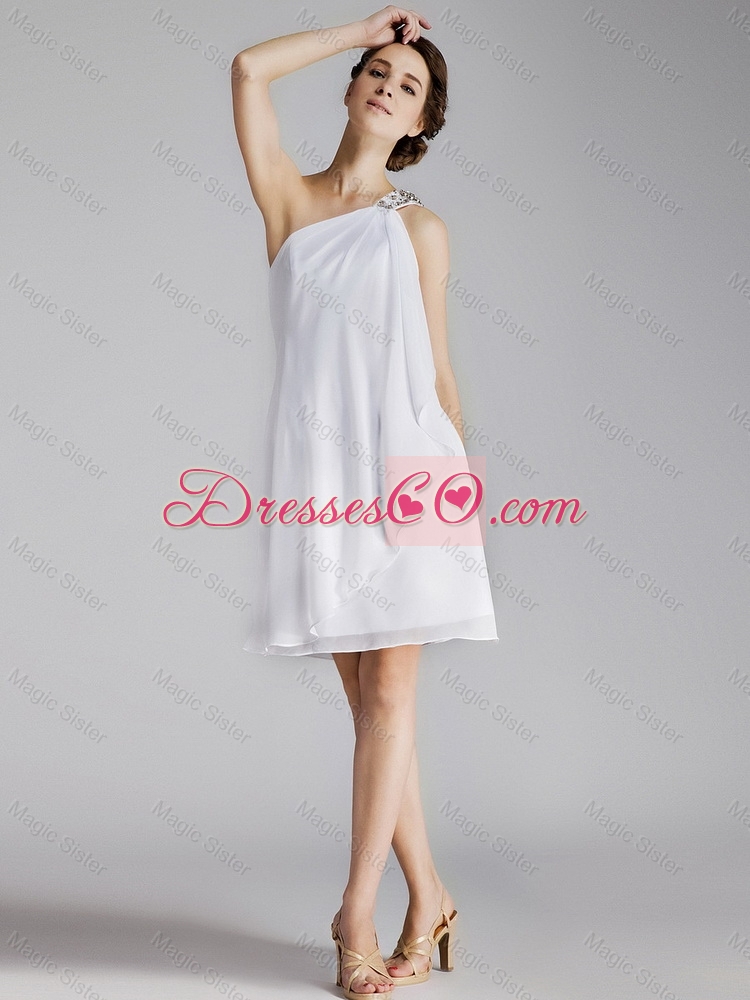 Cheap White One Shoulder Prom Dress with Beading