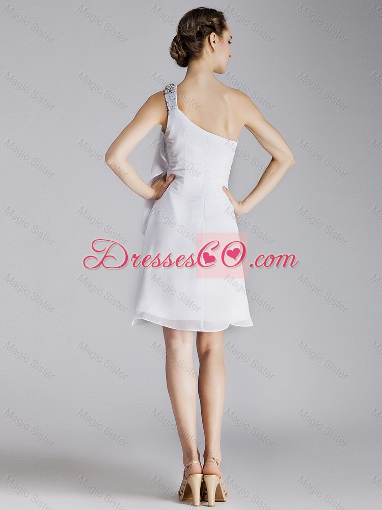 Cheap White One Shoulder Prom Dress with Beading
