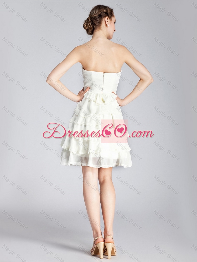 Popular Strapless Short Prom Dress with Ruffled Layers
