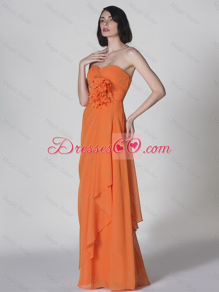 Popular Hand Made Flowers Prom Dress in Orange