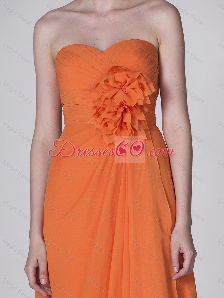 Popular Hand Made Flowers Prom Dress in Orange