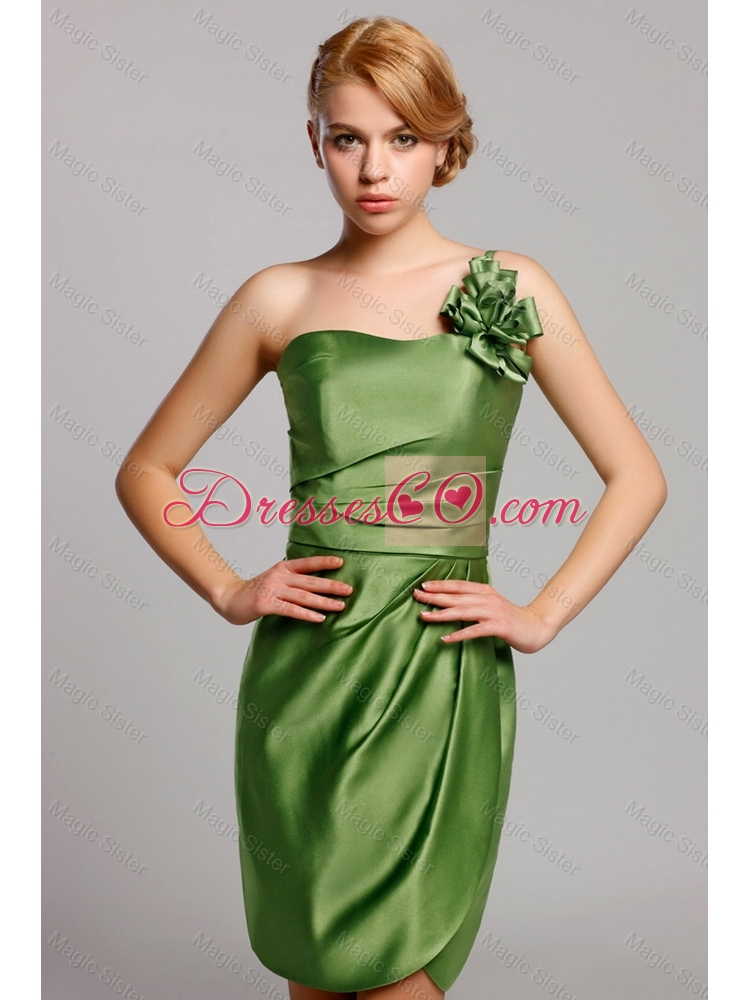 Modest Empire One Shoulder Prom Dress with Hand Made Flowers