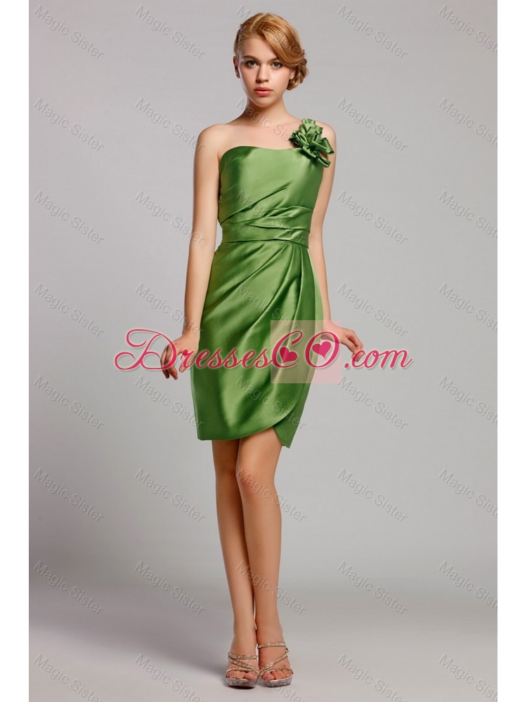 Modest Empire One Shoulder Prom Dress with Hand Made Flowers