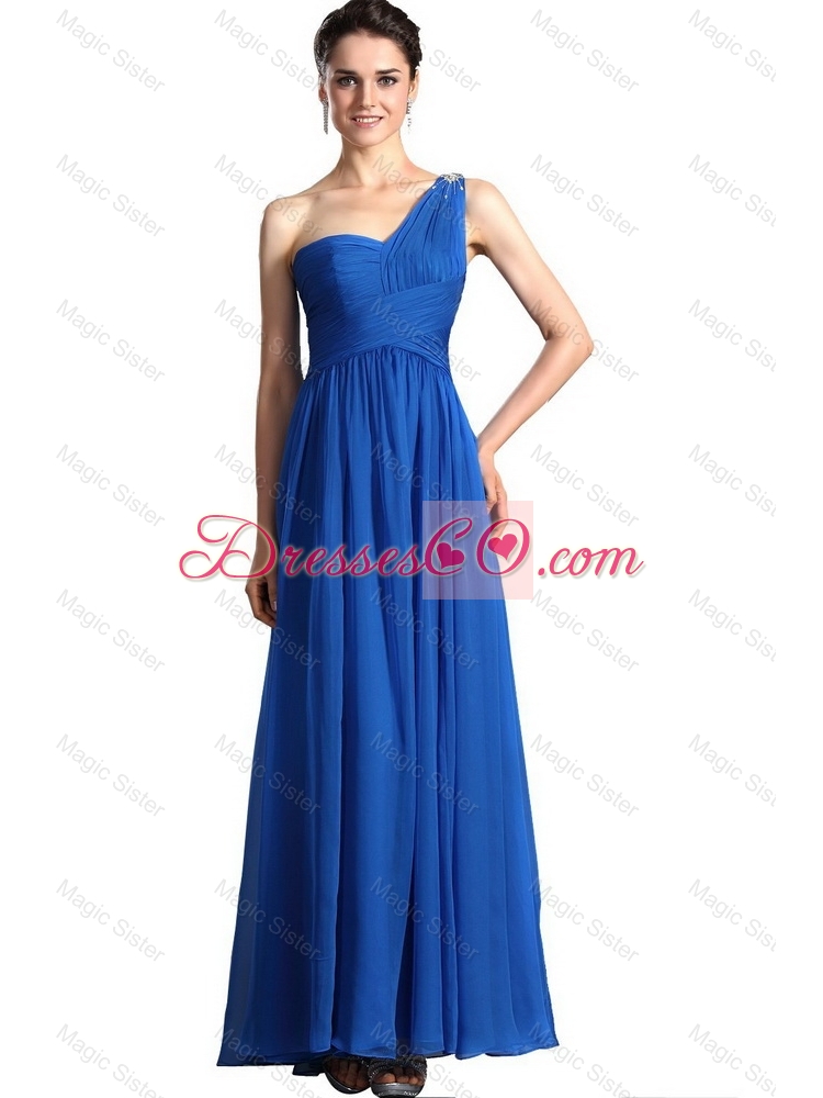 Cheap Lovely Latest Popular Blue Empire One Shoulder Prom Dress with Ankle Length