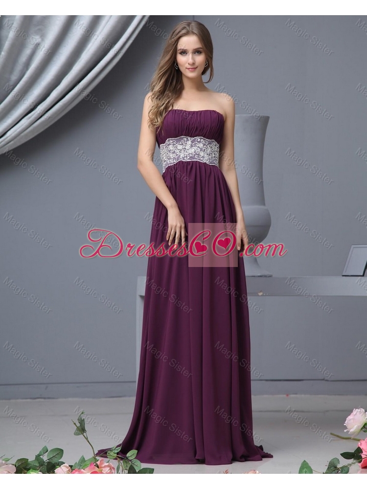 Classical Luxurious Latest Beautiful Strapless Laced Prom Dress with Brush Train