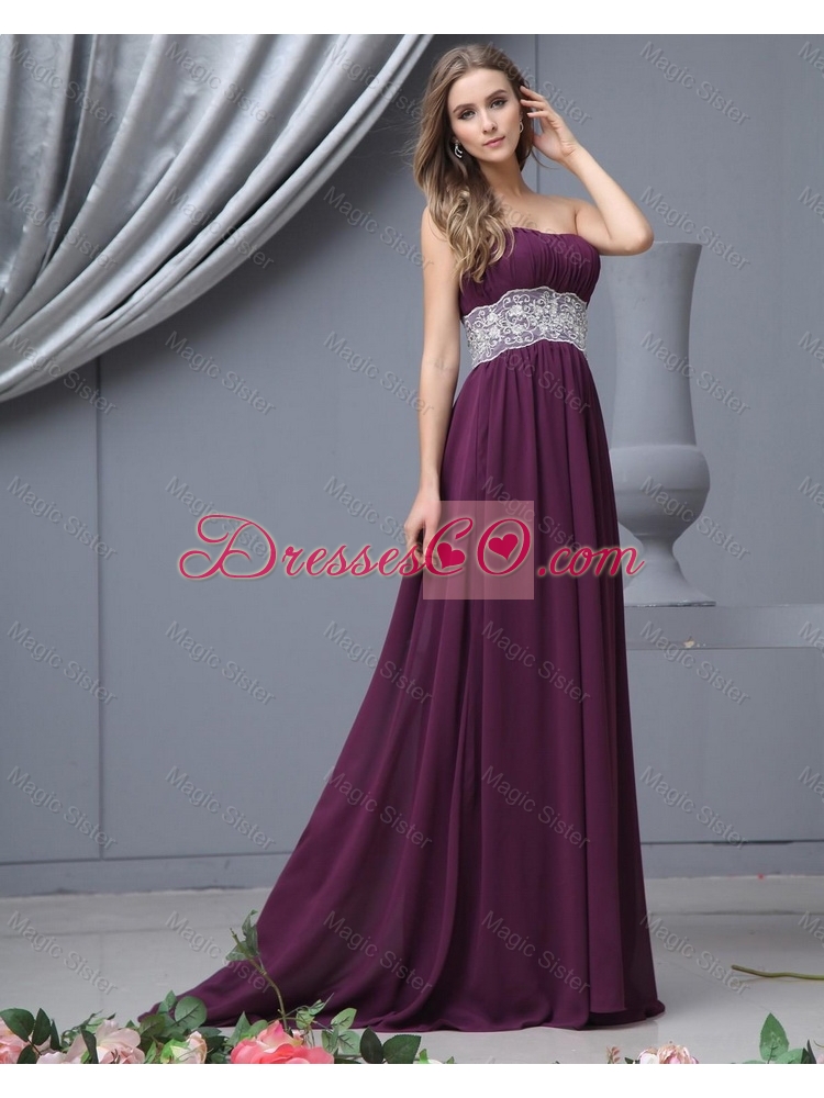 Classical Luxurious Latest Beautiful Strapless Laced Prom Dress with Brush Train