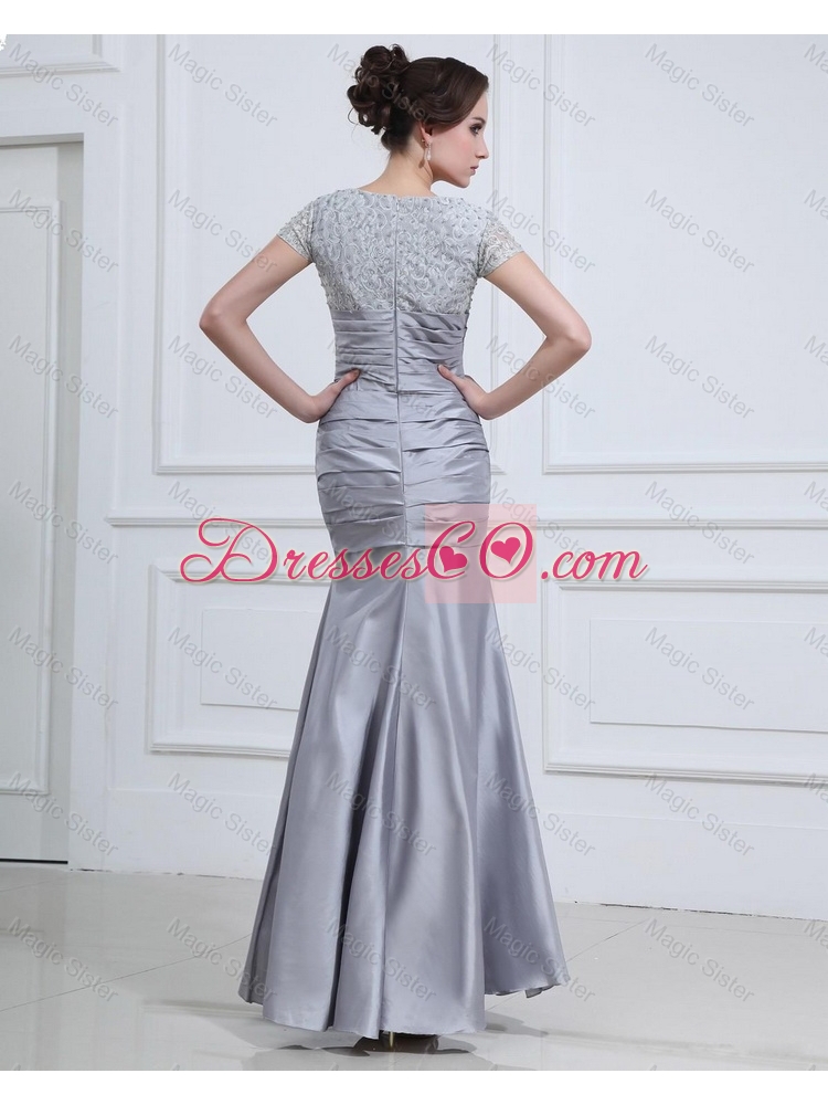 Classical Luxurious Latest Wonderful Mermaid V Neck Prom Dress with Beading in Silver