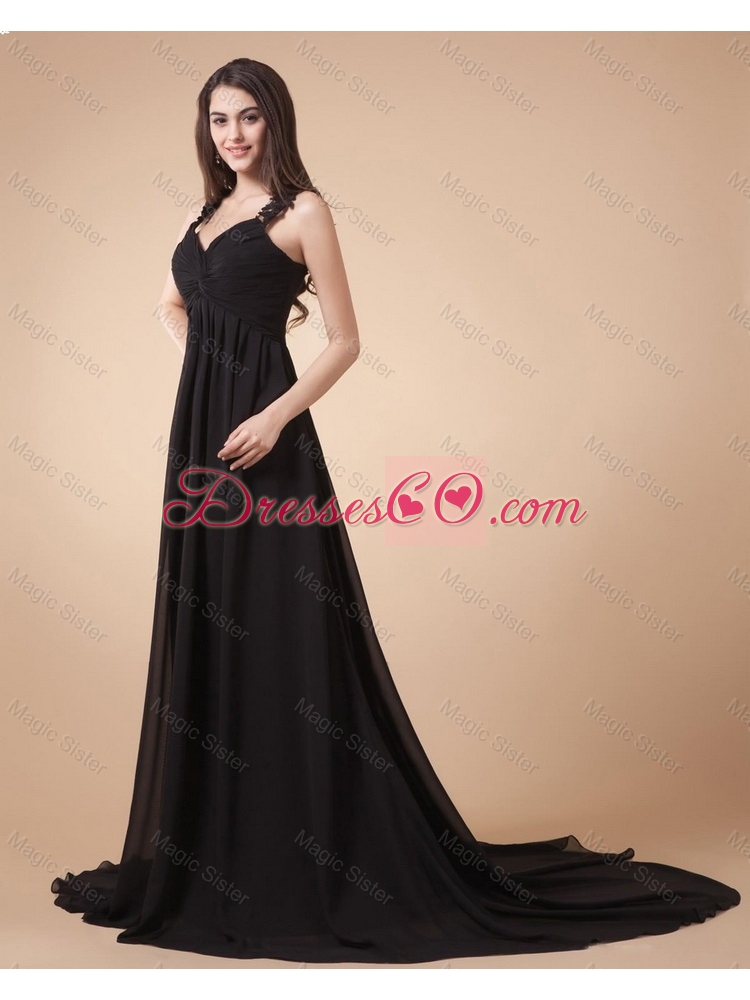 Comfortable Appliques Black Prom Dress with Court Train