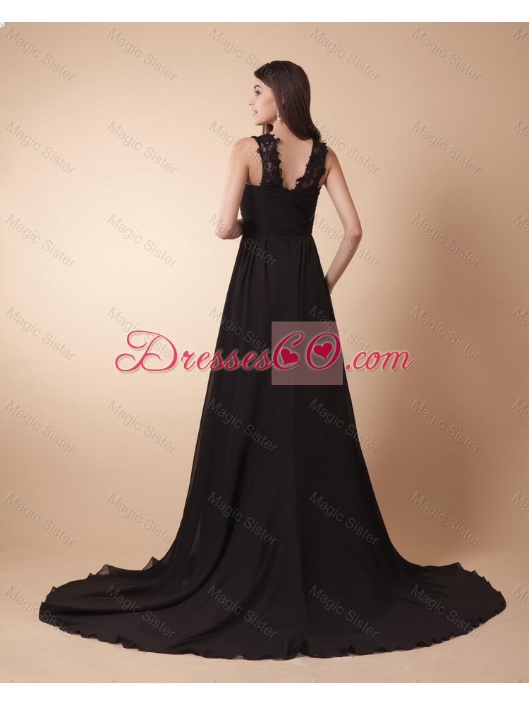 Comfortable Appliques Black Prom Dress with Court Train