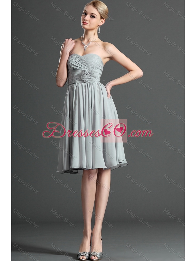 Exclusive Ruching and Hand Made Flower Grey Short Prom Dress