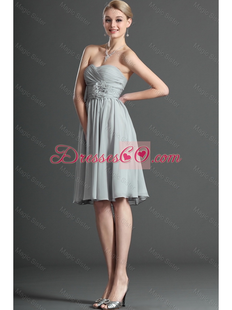 Exclusive Ruching and Hand Made Flower Grey Short Prom Dress