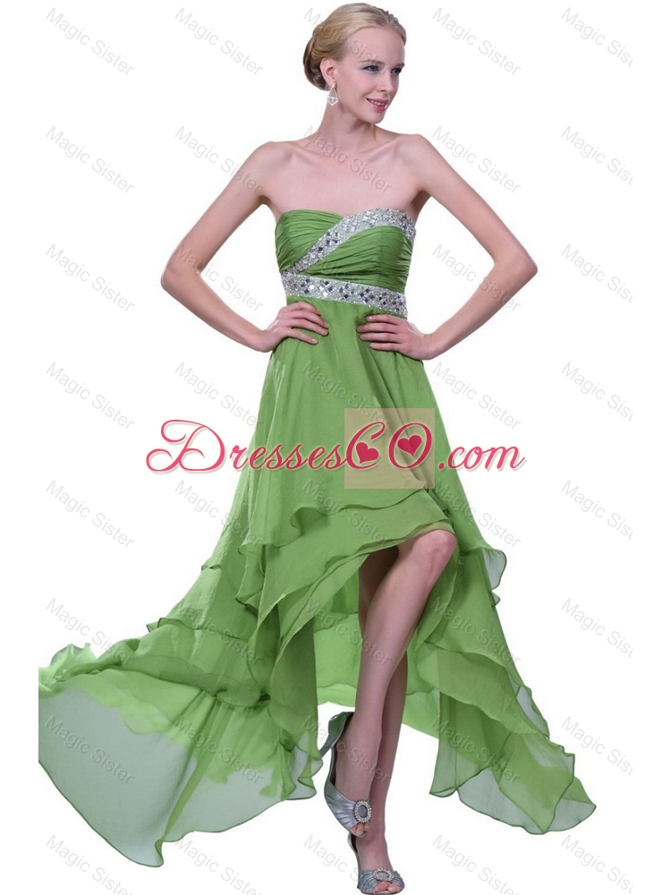 Luxurious Latest Classical Strapless Beaded Prom Dress with High Low