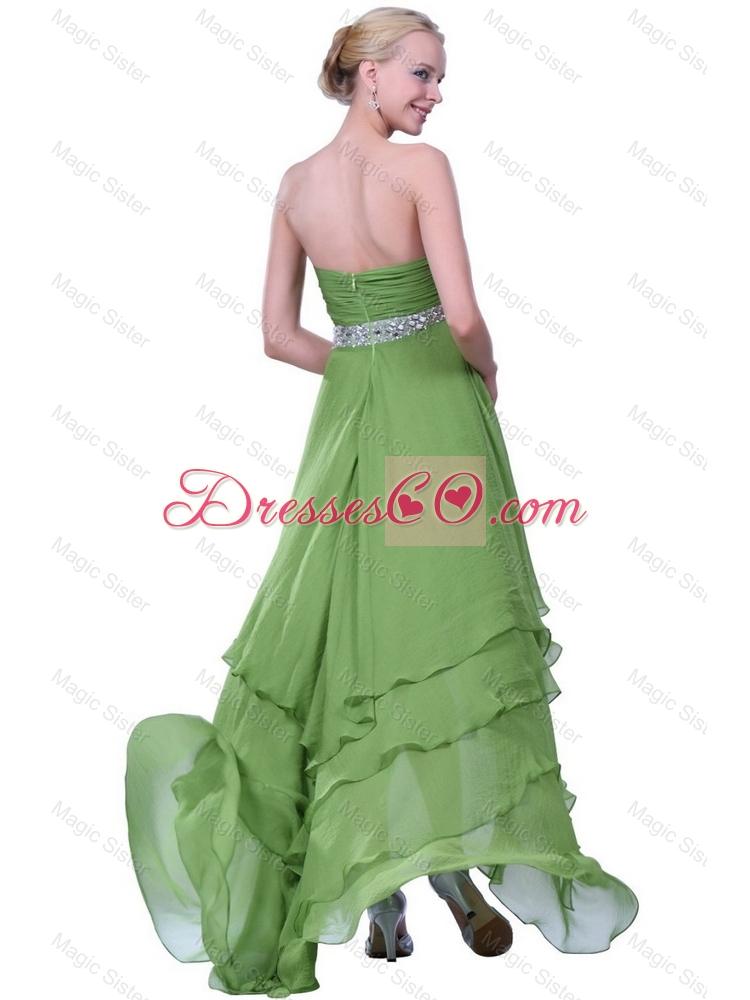 Luxurious Latest Classical Strapless Beaded Prom Dress with High Low